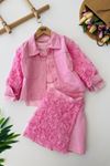 Miniğimin Cicileri Gül Aplike Detaylı Ceketli Kız Çocuk 3 lü Takım - Pembe