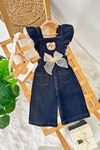Miniğimin Cicileri Ayıcık Panç İşleme Fiyonk Detaylı Kız Çocuk Kot Salopet - Lacivert
