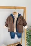 Miniğimin Cicileri Kot Yelekli Ceketli Erkek Çocuk 4 lü Takım - Koyu Kahve