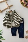 Miniğimin Cicileri Çizgili Triko Hırkalı Gömlekli Erkek Çocuk 4’lü Kot Takım - Yeşil