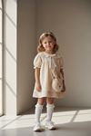 Miniğimin Cicileri Müslin Bebe Yaka Tavşan Çantalı Kız Çocuk Elbise - Bej