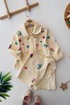 Miniğimin Cicileri Renkli Çiçek İşlemeli Ceketli Kız Çocuk 2 li Takım - Krem
