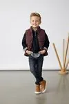 Miniğimin Cicileri Şişme Yelekli Yarım Fermuarlı Sweatshirt ve Kot Pantolon 4’lü Kombin - Bordo