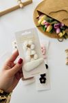 Miniğimin Cicileri Peluş Çiçek Detaylı Baby Yazılı Kız Çocuk Pens Toka Seti 3 lü - Beyaz