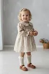 Miniğimin Cicileri Vintage Çiçek Desenli Dantel Yaka Detaylı Kız Bebek Elbise - Krem