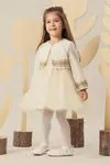 Miniğimin Cicileri Gold Şerit Detaylı Tül Etekli Kız Bebek Elbise - Krem