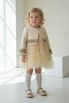 Miniğimin Cicileri Gold Şerit Detaylı Tül Etekli Kız Bebek Elbise - Krem
