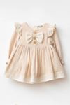 Miniğimin Cicileri Fiyonk Şerit Detaylı Müslin Kız Bebek Elbise - Sütlü Kahve
