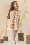 Miniğimin Cicileri Fiyonk Şerit Detaylı Müslin Kız Bebek Elbise - Bej