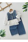 Miniğimin Cicileri Fisto Detaylı Kot Kız Çocuk 3 lü Takım - Açık Mavi