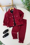 Miniğimin Cicileri Basic Tişörtlü Kot Ceketli Erkek Çocuk 3’lü Kombin Takım - Bordo