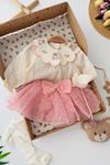 Miniğimin Cicileri Aycık Çantalı Kız Bebek 3 lü Tüllü Takım - Pudra