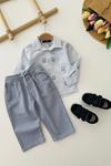 Miniğimin Cicileri Bear Nakışlı Çizgili Gömlekli Pantolonlu Erkek Bebek Takım - Mavi
