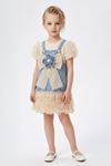 Miniğimin Cicileri Sealy Çiçek Aplikeli Fiyonk Detaylı Tül Etekli Kız Çocuk Elbise - Açık Mavi