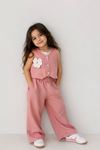 Miniğimin Cicileri Elegance Çiçek Detaylı Kız Çocuk Yelek Pantolon Takım - Pudra