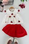Miniğimin Cicileri Kiraz Panç İşlemeli Fırfırlı Bluz Etekli Kız Bebek 2’li Takım - Kırmızı