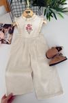 Miniğimin Cicileri Askılı Papatya Nakışlı Kız Çocuk Tulum - Krem