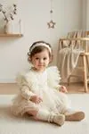 Miniğimin Cicileri Princess Tül Katmanlı Dantel Detaylı Kız Bebek Romper - Ekru