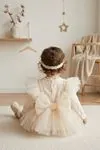 Miniğimin Cicileri Princess Tül Katmanlı Dantel Detaylı Kız Bebek Romper - Ekru