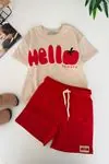 Miniğimin Cicileri Hello Tomato Baskılı Unisex Çocuk Takım - Krem