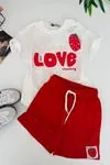 Miniğimin Cicileri Love Çilek Baskılı Kız Çocuk 2 li Takım - Beyaz