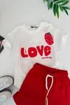 Miniğimin Cicileri Love Çilek Baskılı Kız Çocuk 2 li Takım - Beyaz