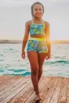 Miniğimin Cicileri Tropikal Yaprak Desenli Kız Çocuk Bikini Takımı - Turkuaz