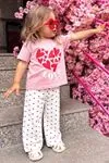 Miniğimin Cicileri More Love Baskılı Kalp Desenli Pantolonlu Kız Çocuk Takım - Pembe