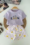 Miniğimin Cicileri Look Papatya Baskılı Kız Çocuk Şortlu Takım - Lila