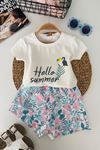 Miniğimin Cicileri Hello Summer Baskılı Kız Çocuk Şortlu Takım - Ekru