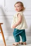 Miniğimin Cicileri Çiçek Desenli Tunik ve Kot Pantolonlu Kız Bebek Takım - Krem