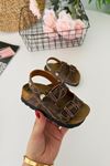 Miniğimin Ciciler Leopar Desenli Yazlık Unisex Çocuk Sandalet - Kahverengi