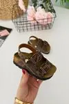 Miniğimin Ciciler Leopar Desenli Yazlık Unisex Çocuk Sandalet - Kahverengi