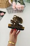 Miniğimin Ciciler Leopar Desenli Yazlık Unisex Çocuk Sandalet - Kahverengi