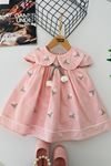 Miniğimin Cicileri Lale Detaylı Kız Bebek Pamuk Elbise - Pembe