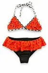 Miniğimin Cicileri Karpuz Desenli Fırfırlı Kız Çocuk Bikini Takımı - Kırmızı