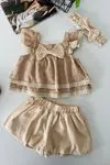 Miniğimin Cicileri Vintage Dantel İşlemeli Kız Bebek Şortlu Takım - Bej
