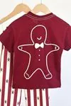 Miniğimin Cicileri Mr. Gingerbread Baskılı Çizgili Unisex Çocuk Takım - Bordo