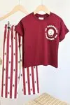 Miniğimin Cicileri Mr. Gingerbread Baskılı Çizgili Unisex Çocuk Takım - Bordo
