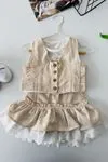 Miniğimin Cicileri Vintage Dantel Katmanlı Kız Çocuk 3 lü Etekli Takım - Krem