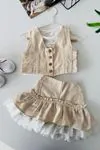 Miniğimin Cicileri Vintage Dantel Katmanlı Kız Çocuk 3 lü Etekli Takım - Krem