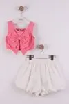 Miniğimin Cicileri Fiyonk Detaylı Gipeli Crop Balon Şortlu Kız Çocuk Takım - Fuşya