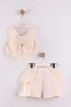 Miniğimin Cicileri Fiyonklu Gipeli Crop Şortlu Kız Çocuk Takım - Bej