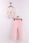 Miniğimin Cicileri Çiçekli Crop Brode Pantolonlu Kız Çocuk Takım - Pembe