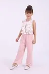 Miniğimin Cicileri Çiçekli Crop Brode Pantolonlu Kız Çocuk Takım - Pembe