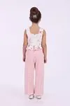 Miniğimin Cicileri Çiçekli Crop Brode Pantolonlu Kız Çocuk Takım - Pembe