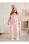 Miniğimin Cicileri Çiçekli Crop Brode Pantolonlu Kız Çocuk Takım - Pembe