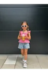 Miniğimin Cicileri Kiraz Nakışlı Müslin Kot Şortlu Kız Takım - Pembe