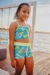 Miniğimin Cicileri Tropikal Yaprak Desenli Kız Çocuk Bikini Takımı - Turkuaz