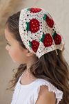 Miniğimin Cicileri Örgü Desenli Kız Çocuk Üçgen Bandana - Kırmızı Koyu